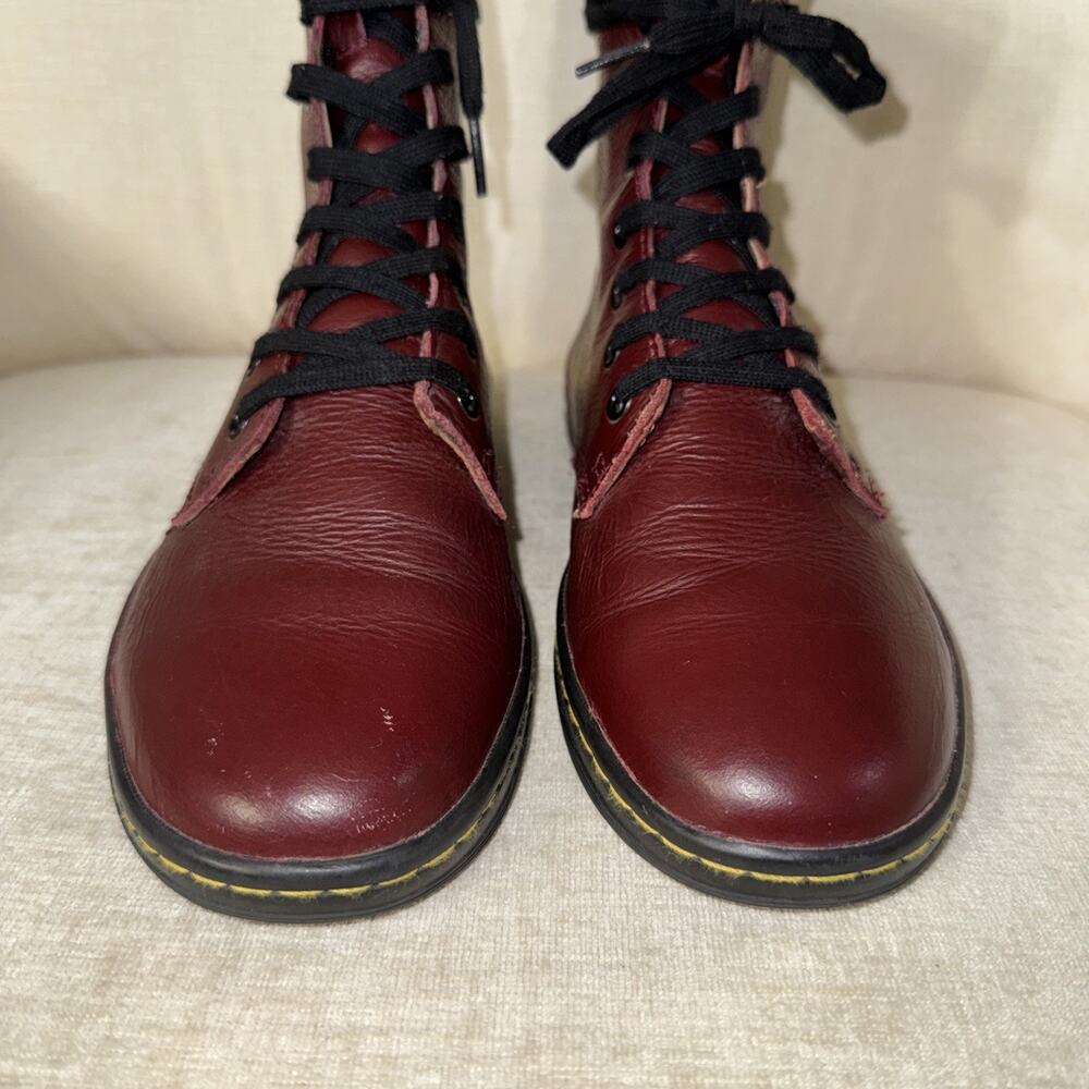 Dr. Martens STRATFORD Burgundy Leather Combat Boot Women 9, Floral Lined Maroon - Picture 6 of 9